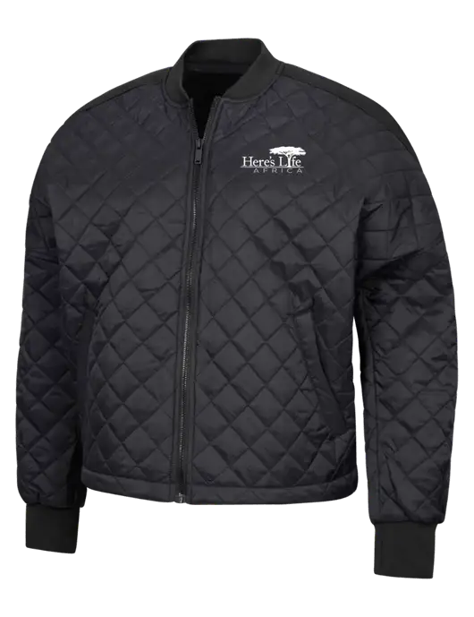 Mercer+Mettle Black Womens Boxy Quilted Jacket w/Here's Life Africa Logo