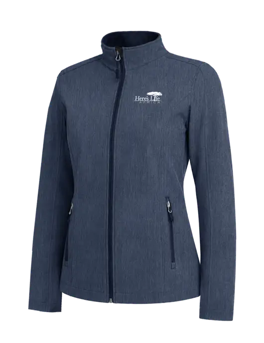 Navy Heather Womens Core Soft Shell Jacket w/Here's Life Africa Logo
