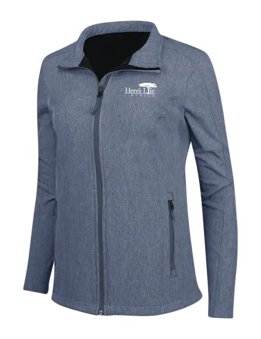 Navy Heather Womens Core Soft Shell Jacket w/Here's Life Africa Logo