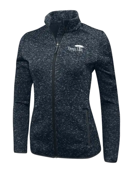 Navy Heather Womens Sweater Fleece Jacket w/Here's Life Africa Logo