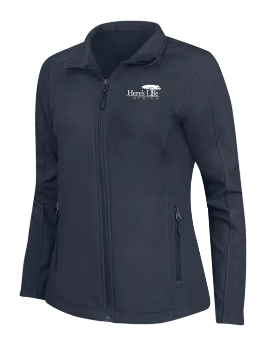 Navy Womens Core Soft Shell Jacket w/Here's Life Africa Logo
