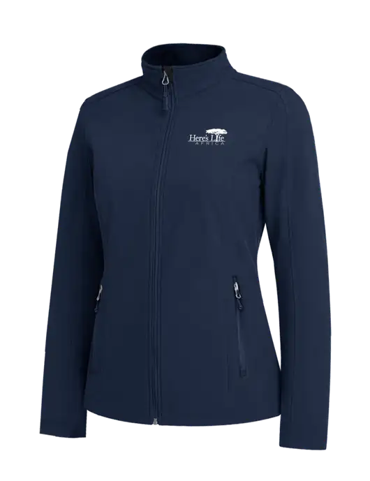 Navy Womens Core Soft Shell Jacket w/Here's Life Africa Logo