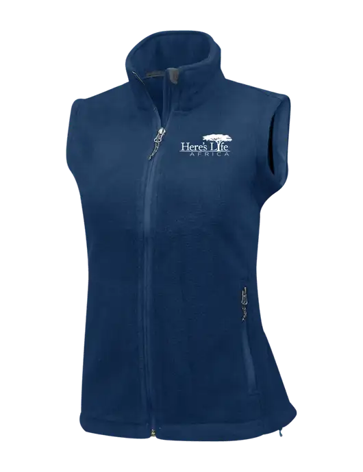 Navy Womens Fleece Vest w/Here's Life Africa Logo