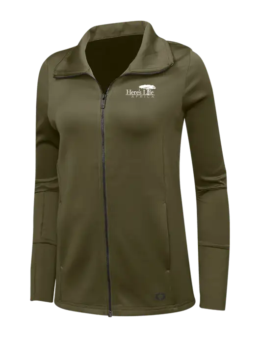 OGIO Olive Womens Endurance Modern Performance Full-Zip w/Here's Life Africa Logo