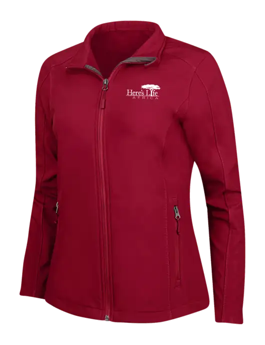Red Womens Core Soft Shell Jacket w/Here's Life Africa Logo