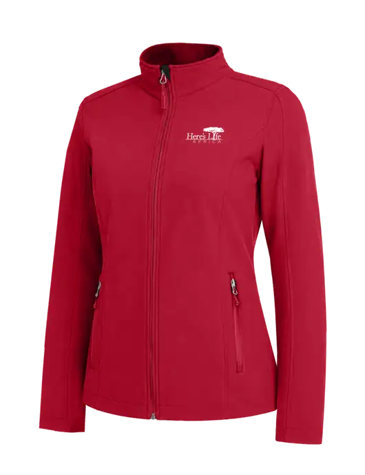 Red Womens Core Soft Shell Jacket w/Here's Life Africa Logo