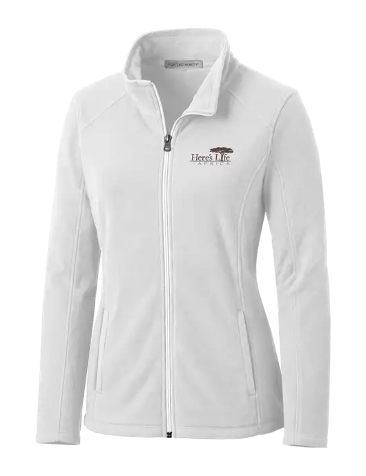 White Womens Microfleece Jacket w/Here's Life Africa Logo