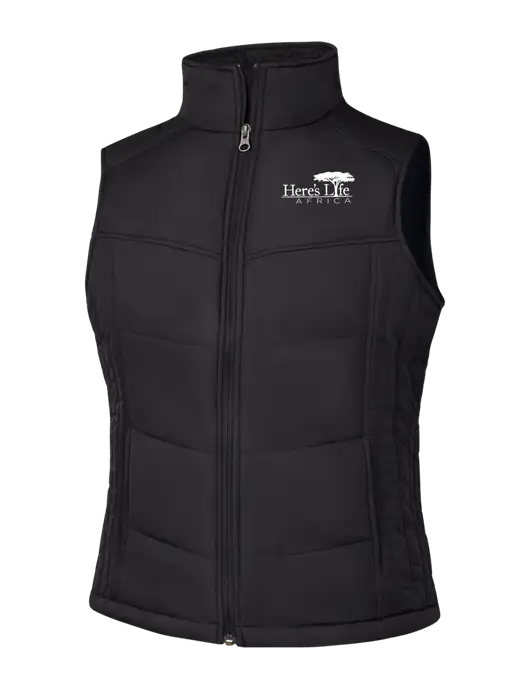 Womens Black/Black Vest w/Here's Life Africa Logo