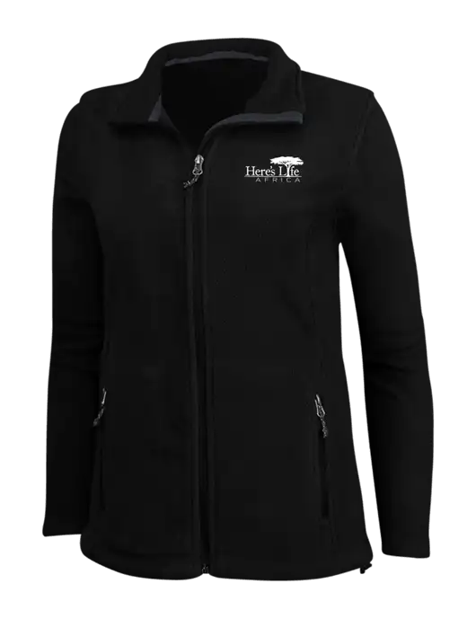 Womens Black Fleece Jacket w/Here's Life Africa Logo