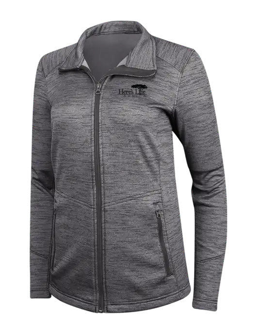 Womens Dark Grey Digi Stripe Fleece Jacket w/Here's Life Africa Logo