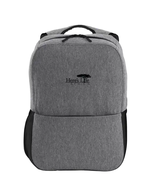 Access Square Laptop Graphite Heather/Black Backpack w/Here's Life Africa Logo