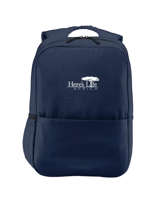Access Square Laptop River Blue Navy Backpack w/Here's Life Africa Logo