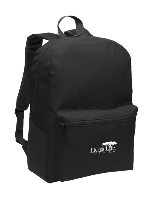 Casual Black Lightweight Laptop Backpack w/Here's Life Africa Logo
