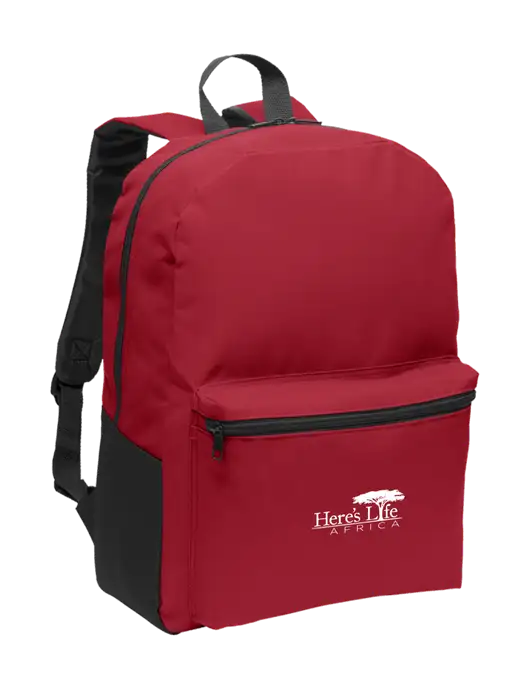 Casual Red Lightweight Laptop Backpack w/Here's Life Africa Logo