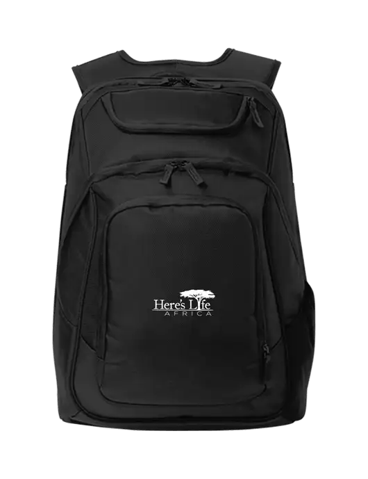 Executive Black Laptop Backpack w/Here's Life Africa Logo