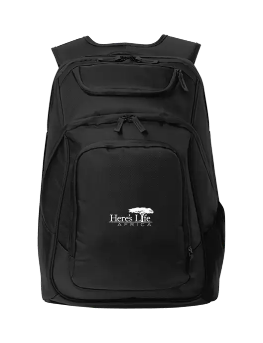 Executive Black Laptop Backpack w/Here's Life Africa Logo