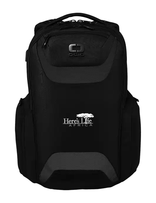 OGIO Black Charcoal Connected Pack w/Here's Life Africa Logo