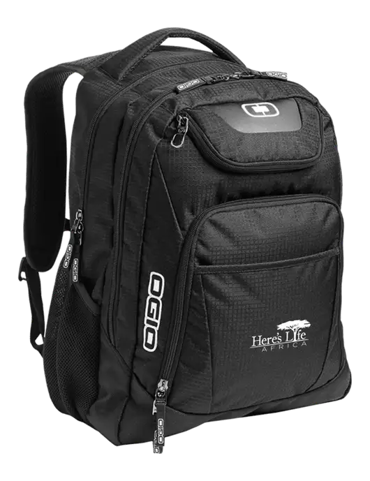 OGIO Black/Silver Excelsior Laptop Backpack w/Here's Life Africa Logo
