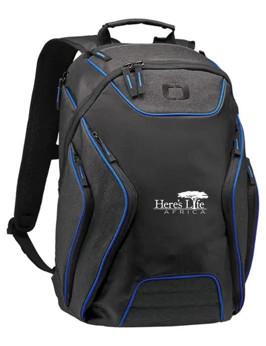 OGIO Royal Blue/Heather Grey Hatch Laptop Backpack
 w/Here's Life Africa Logo