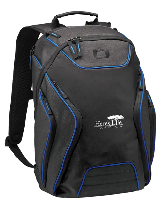 OGIO Royal Blue/Heather Grey Hatch Laptop Backpack
 w/Here's Life Africa Logo