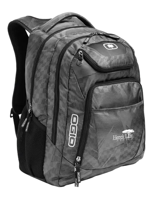 OGIO Race Day Silver Excelsior Laptop Backpack w/Here's Life Africa Logo