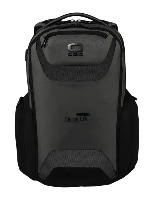 OGIO Tarmac Charcoal Connected Pack w/Here's Life Africa Logo